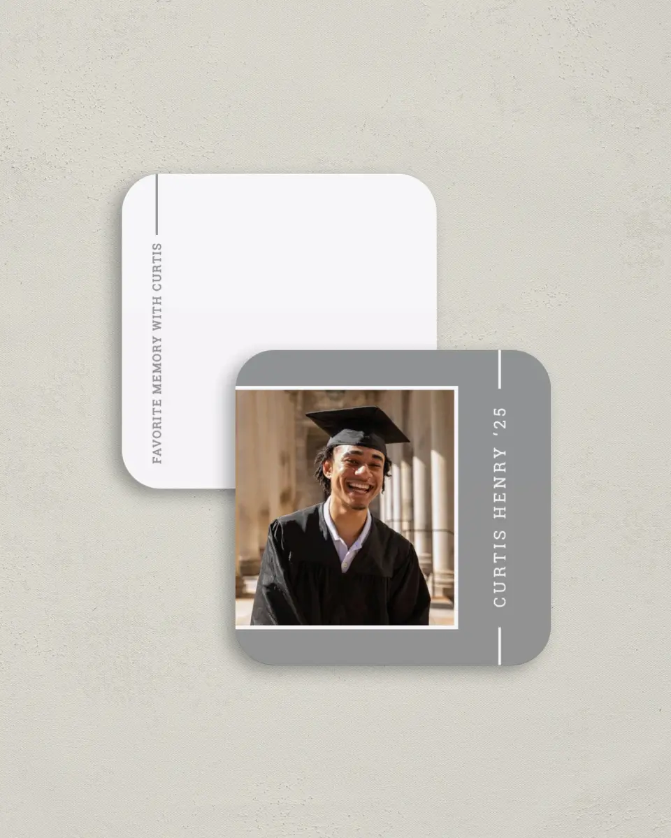 This is a 3¼" x 3¼" Share a Memory Card called Serious Scholar printed in full color on Luxe Satin (coated) paper