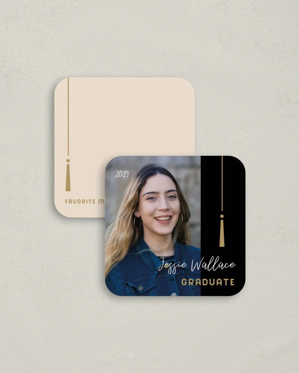 This is a 3¼" x 3¼" Share a Memory Card called Timeless Tassel printed in full color on Luxe Satin (coated) paper