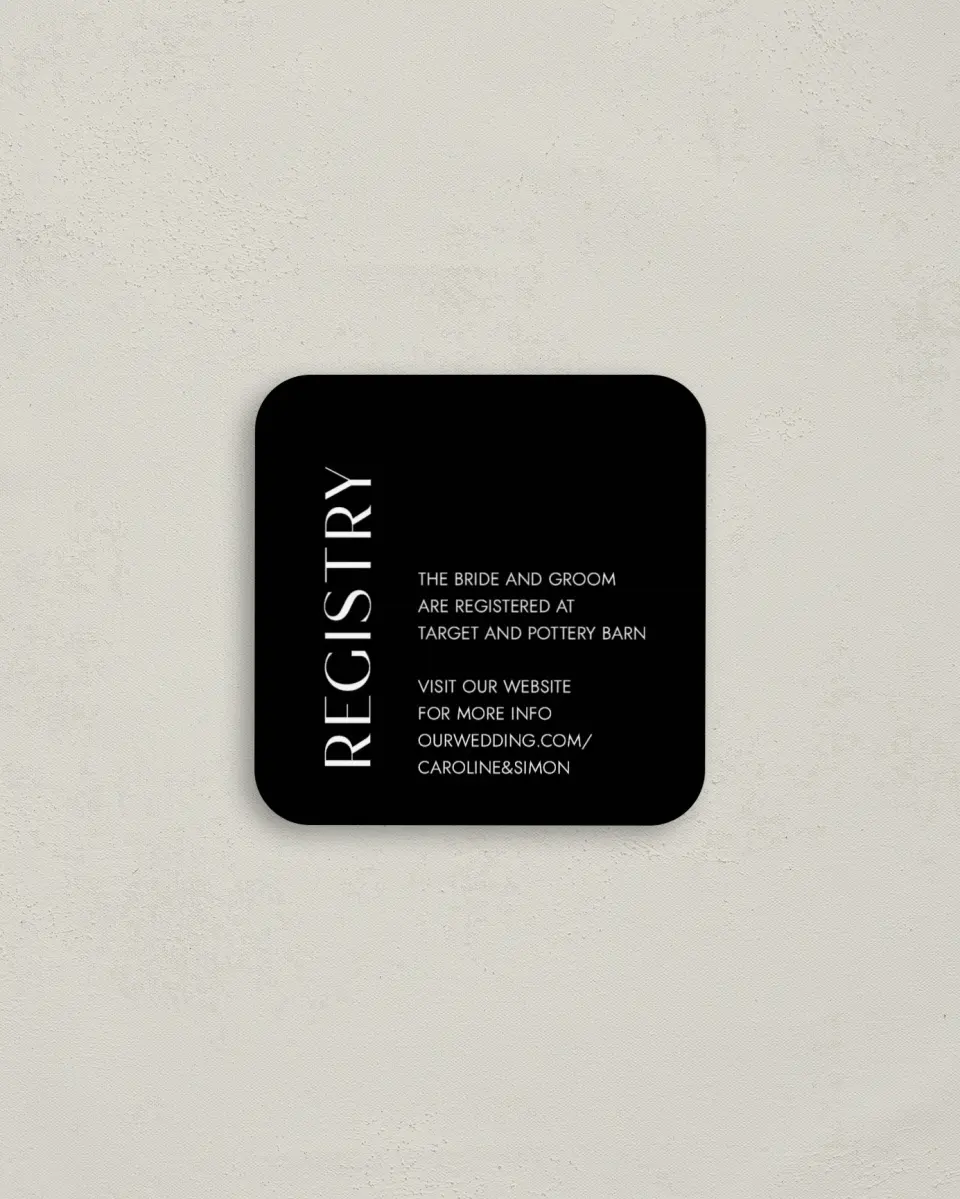 This is a 3¼" x 3¼" Registry Card called Bold Brand printed in full color on Luxe Satin (coated) paper