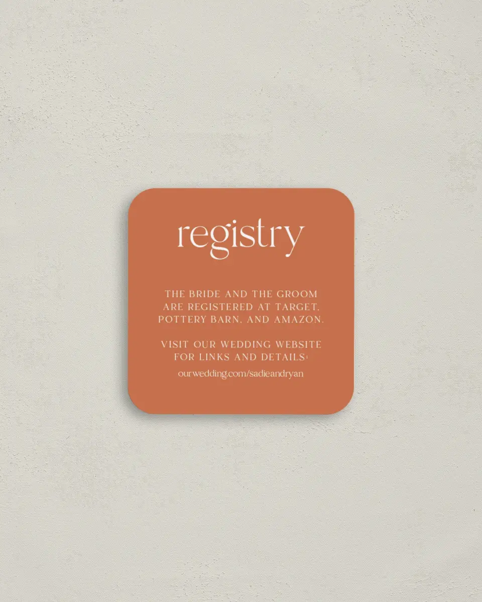 This is a 3¼" x 3¼" Registry Card called Calm Case printed in full color on Luxe Satin (coated) paper