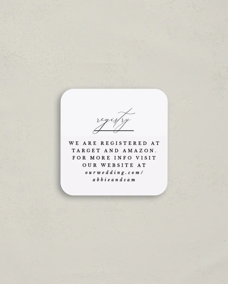 This is a 3¼" x 3¼" Registry Card called Timeless Wit printed in full color on Luxe Satin (coated) paper