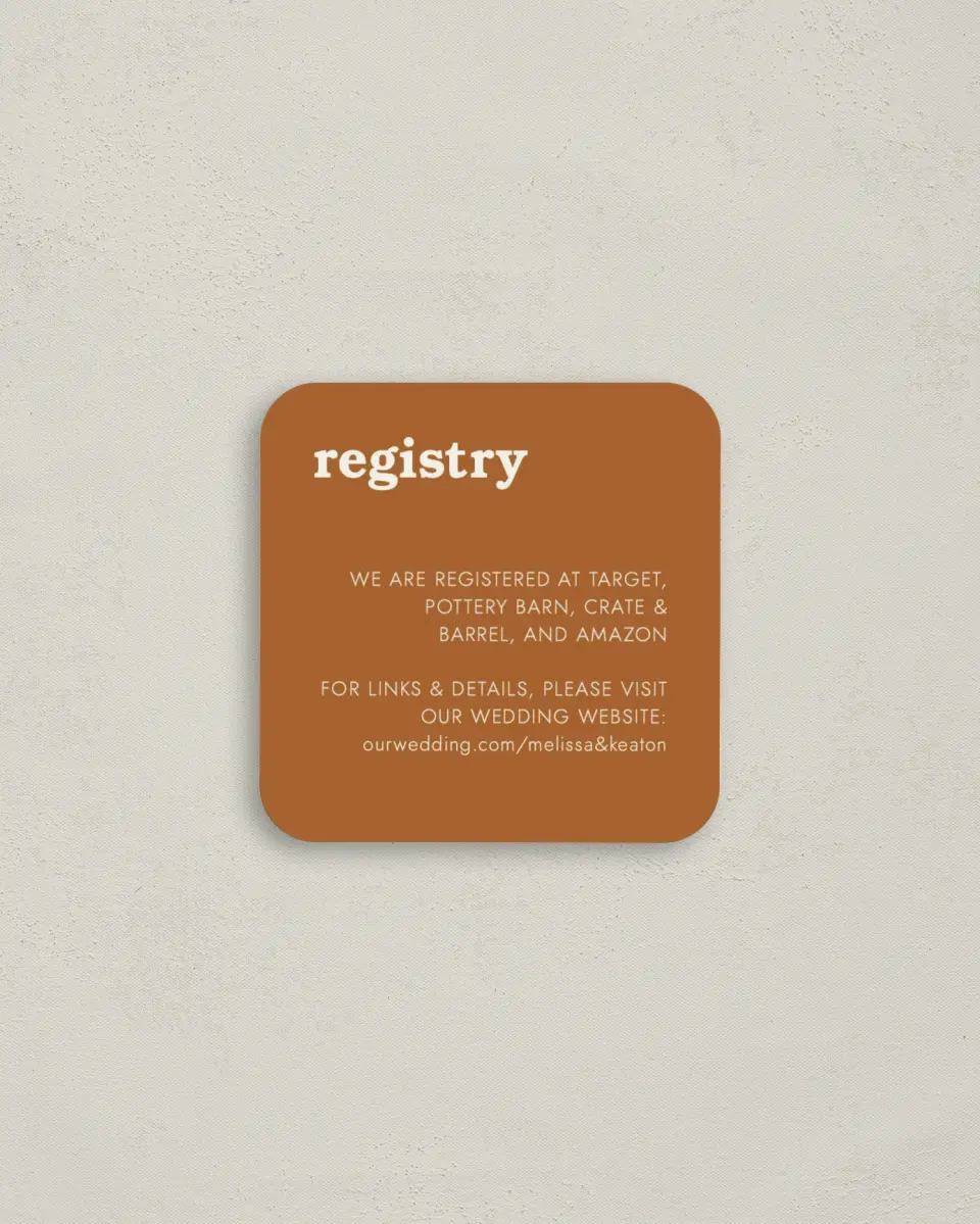 This is a 3¼" x 3¼" Registry Card called Charming Clarity printed in full color on Luxe Satin (coated) paper