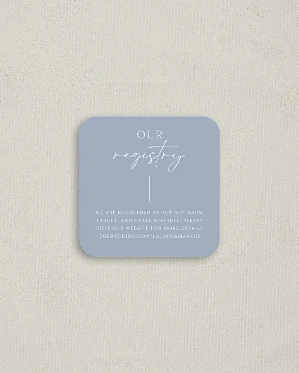 This is a 3¼" x 3¼" Registry Card called Charming View printed in full color on Luxe Satin (coated) paper