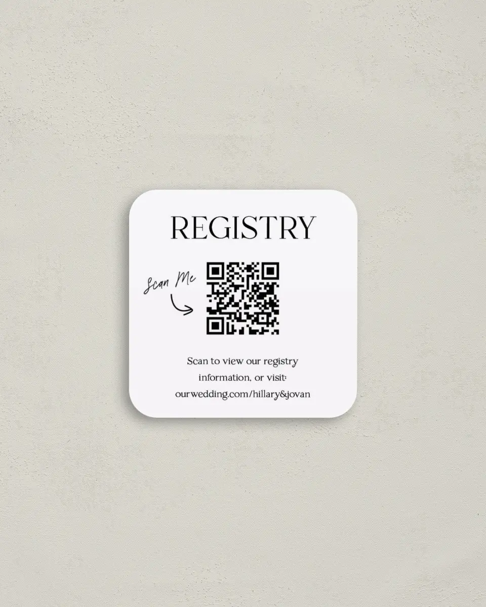 This is a 3¼" x 3¼" Registry Card called Traditional Case printed in full color with Silver foil on Luxe Satin (coated) paper