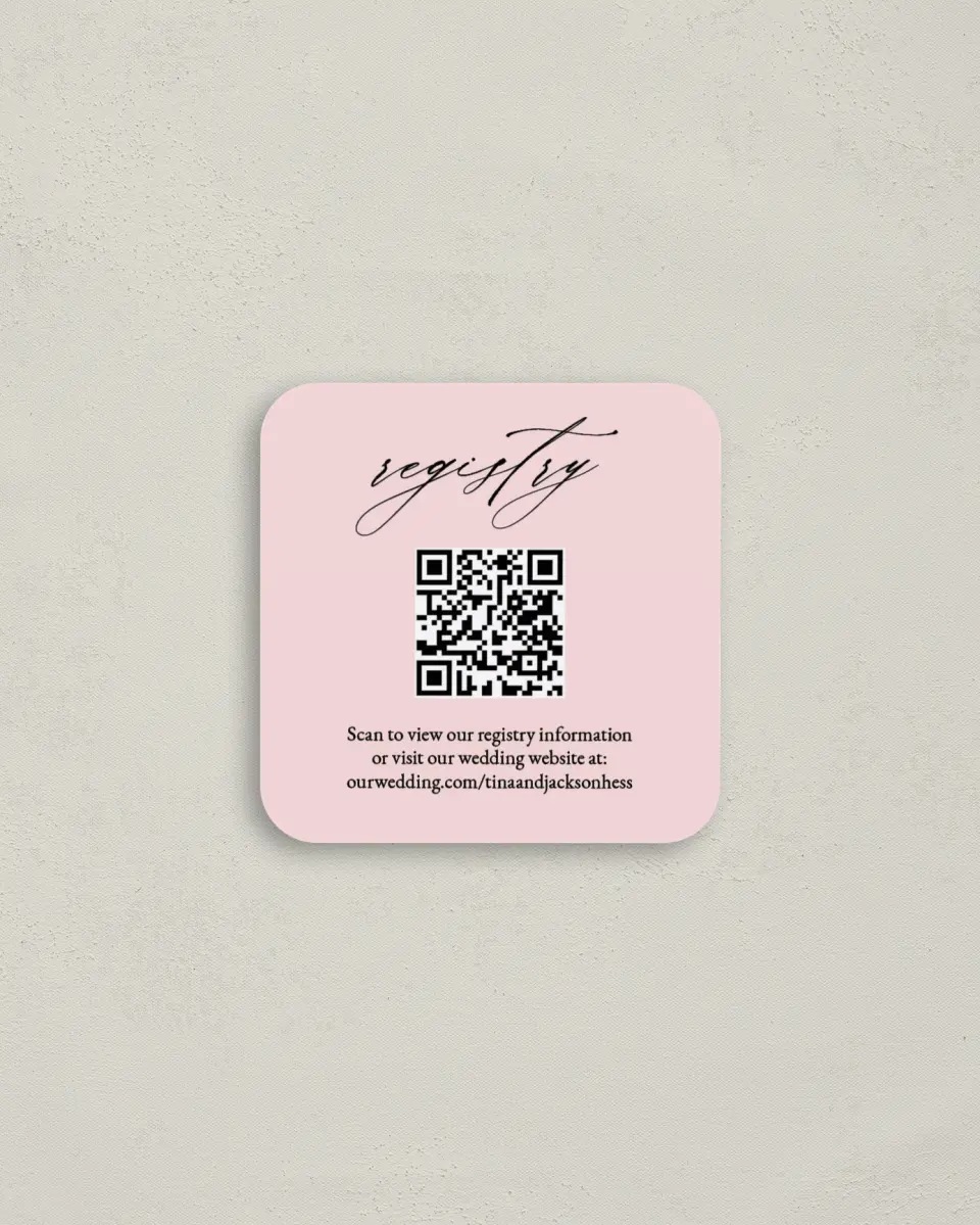 This is a 3¼" x 3¼" Registry Card called Soft Scrawl printed in full color on Luxe Satin (coated) paper