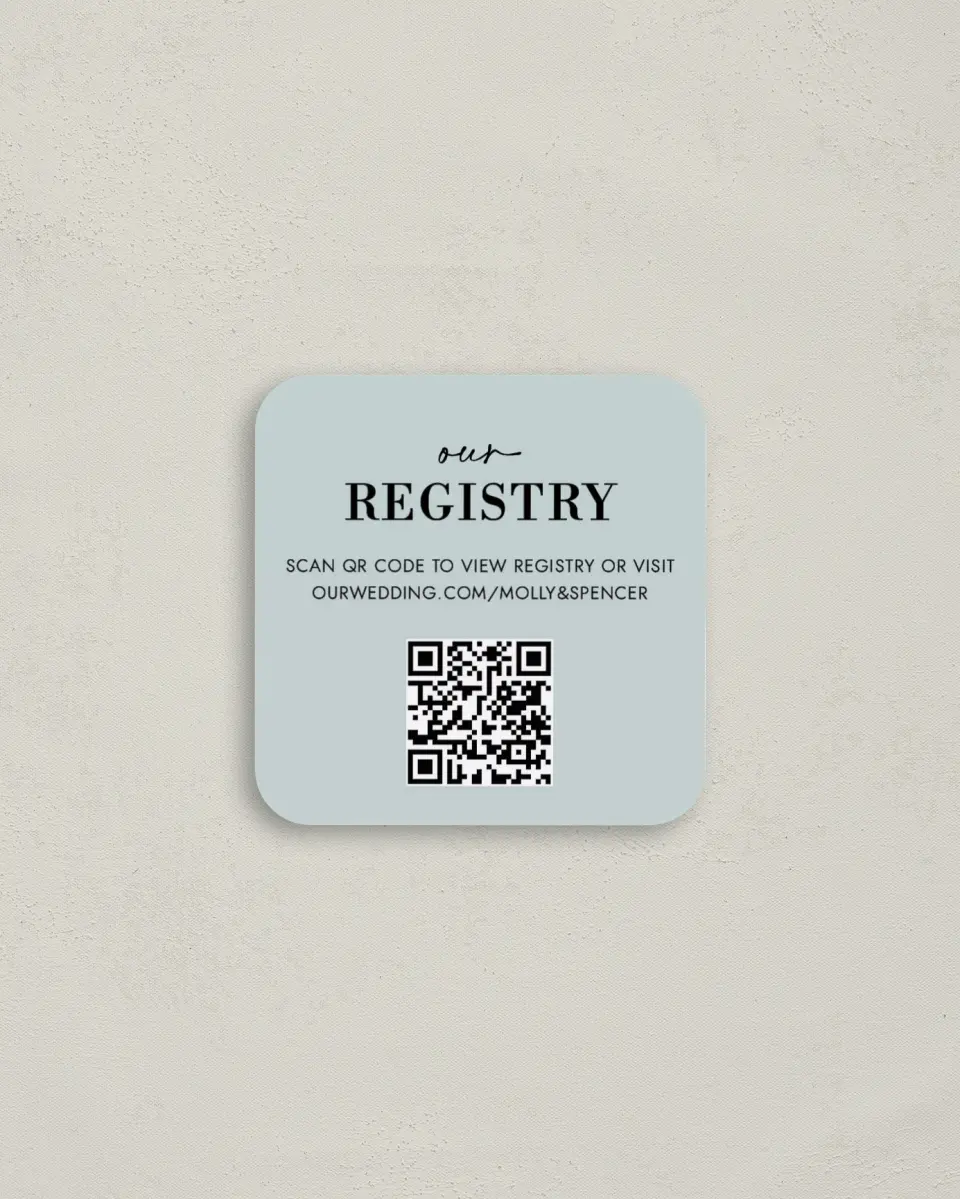 This is a 3¼" x 3¼" Registry Card called Ritzy Royal printed in full color on Luxe Satin (coated) paper