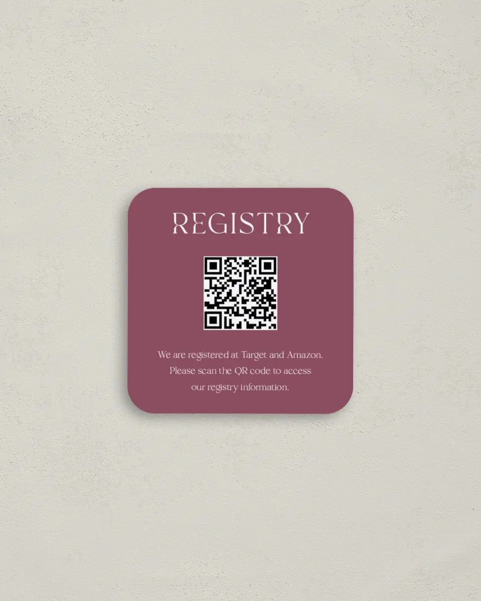 This is a 3¼" x 3¼" Registry Card called Classic Chic printed in full color on Luxe Satin (coated) paper