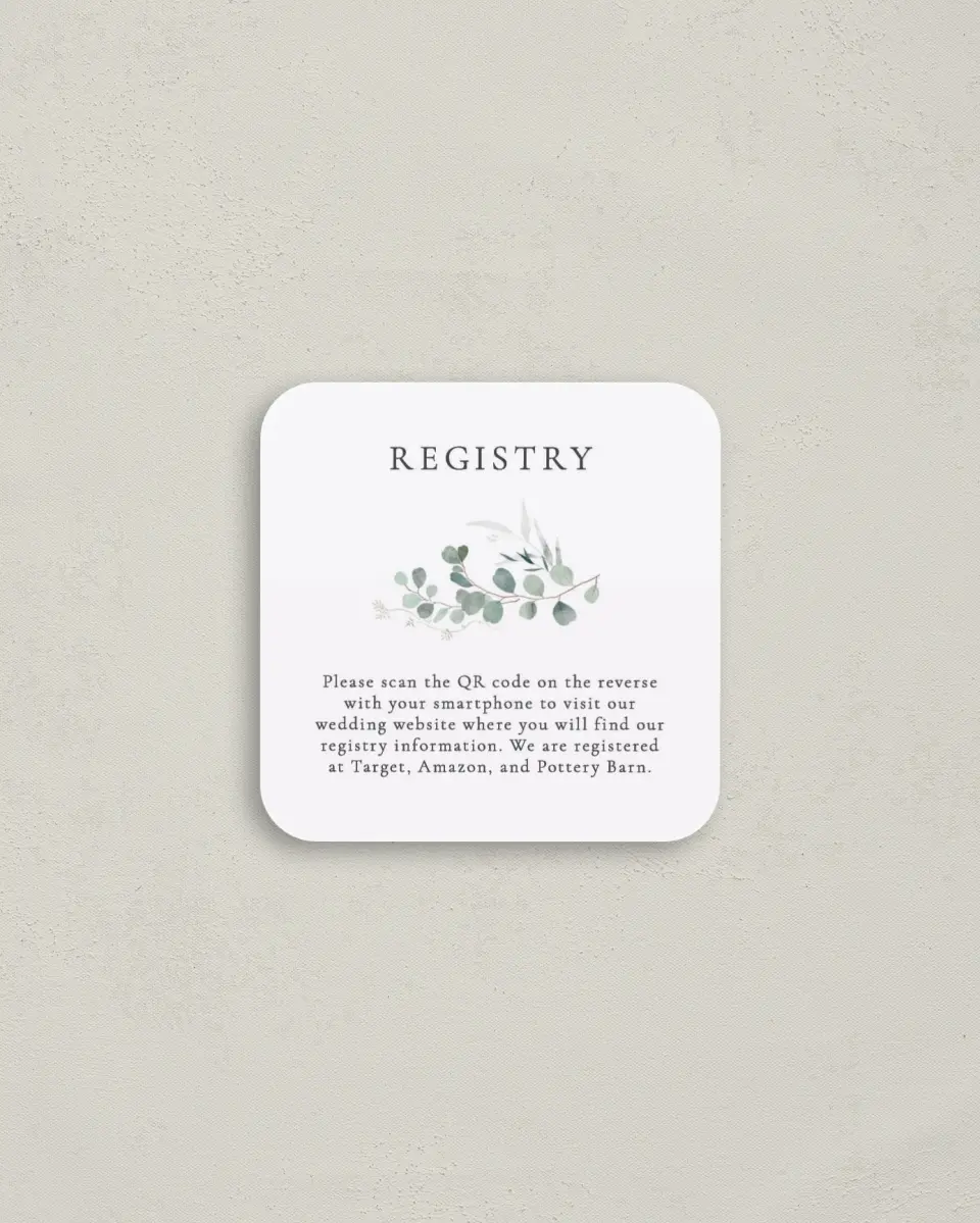 This is a 3¼" x 3¼" Registry Card called Lush Points printed in full color on Luxe Satin (coated) paper
