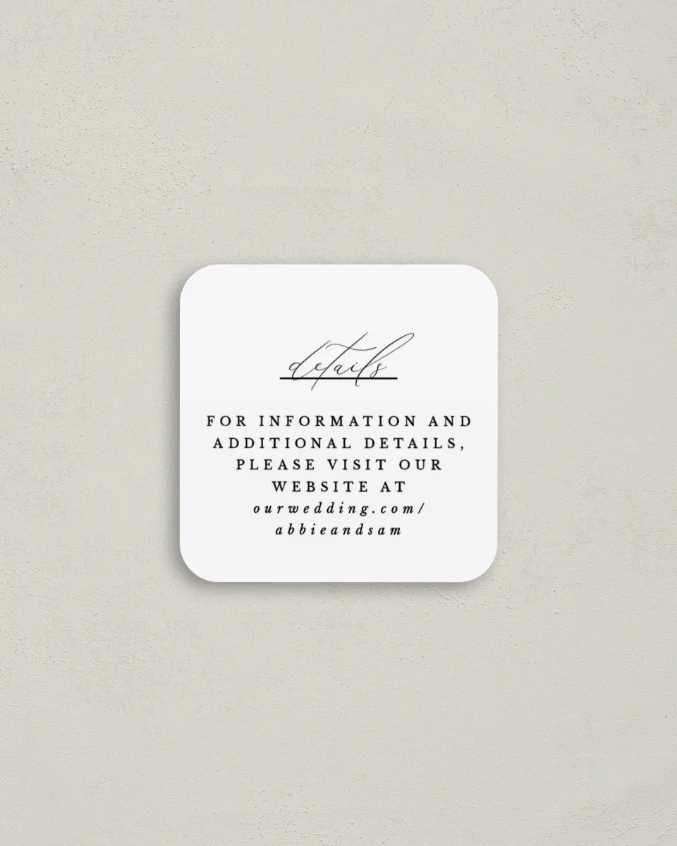 This is a 3¼" x 3¼" Details Card called Timeless Wit printed in full color with Gold foil on Luxe Satin (coated) paper