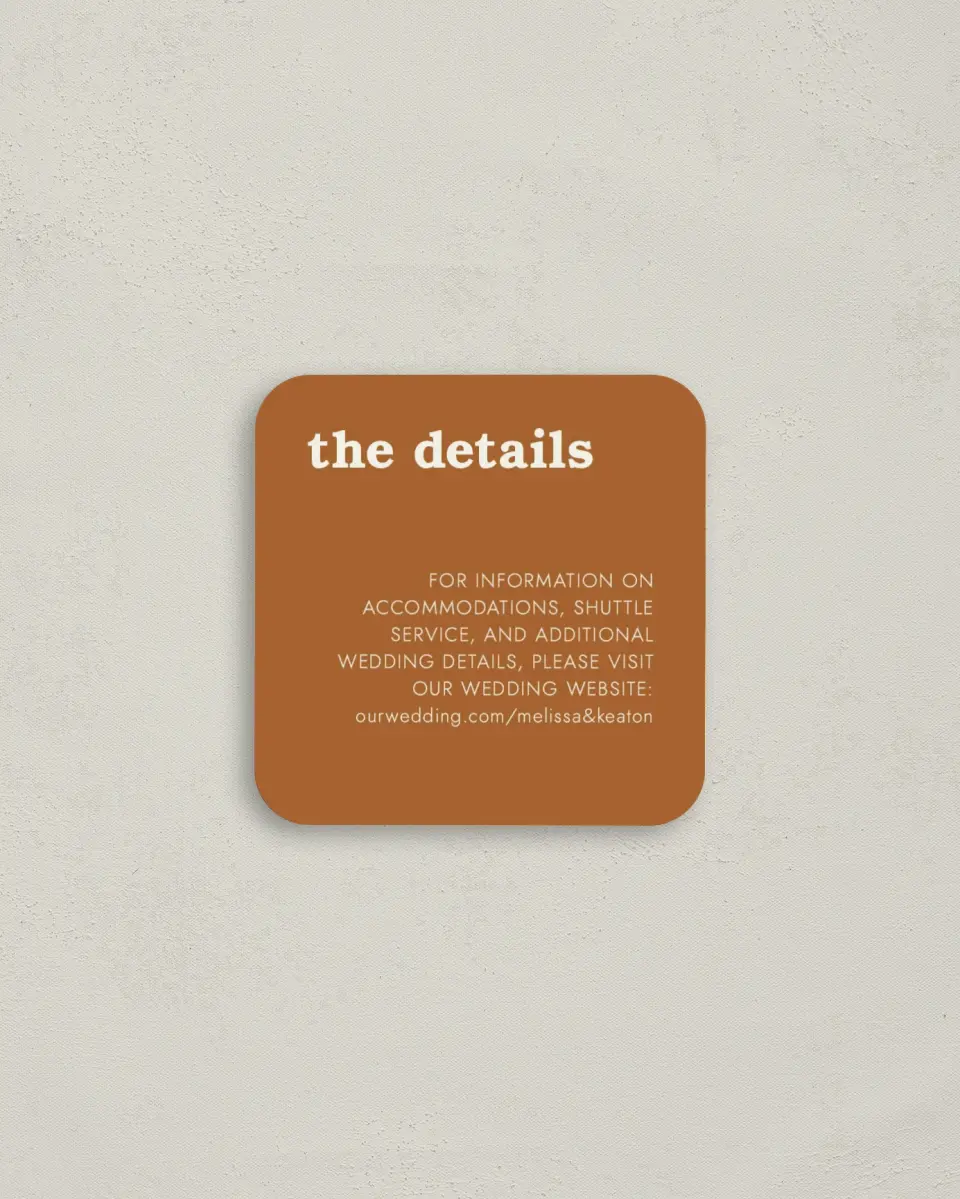 This is a 3¼" x 3¼" Details Card called Charming Clarity printed in full color on Luxe Satin (coated) paper