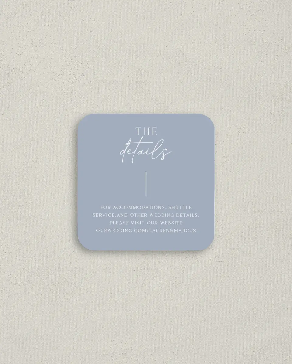 This is a 3¼" x 3¼" Details Card called Charming View printed in full color with Silver foil on Luxe Satin (coated) paper