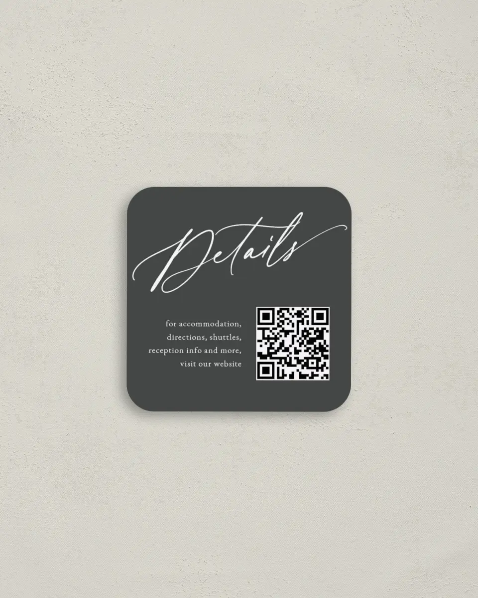 This is a 3¼" x 3¼" Details Card called Elegant Drama printed in full color on Luxe Satin (coated) paper