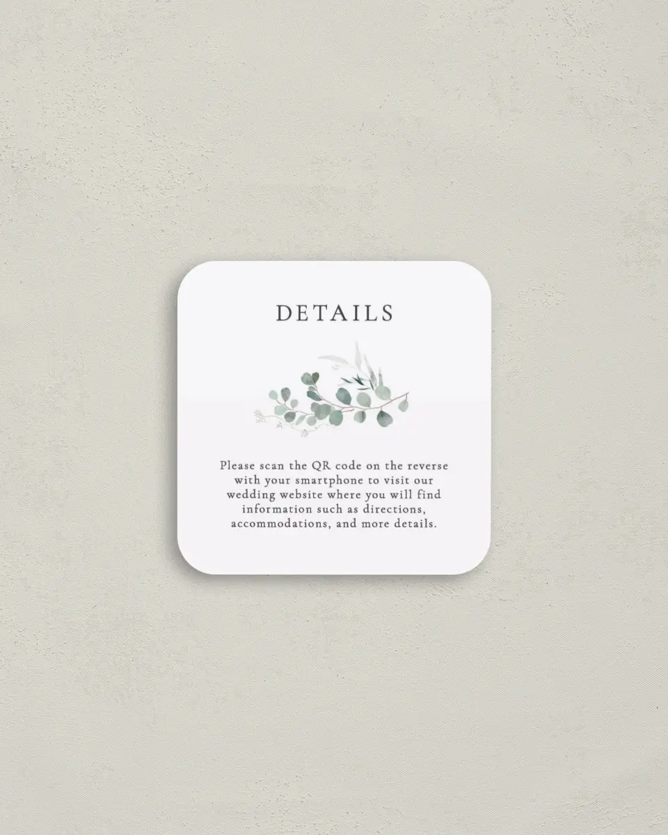 This is a 3¼" x 3¼" Details Card called Lush Points printed in full color with Silver foil on Luxe Satin (coated) paper