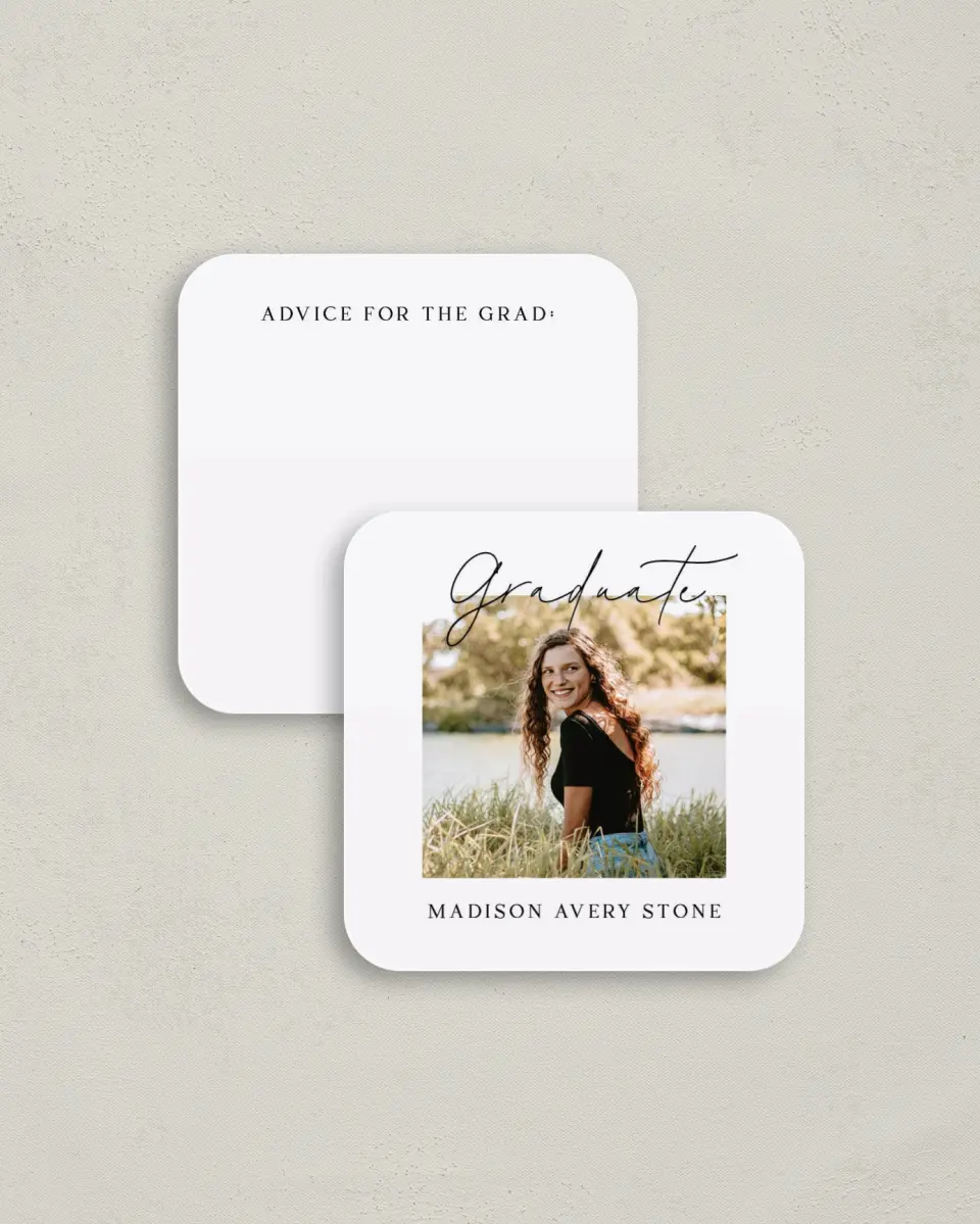 This is a 3¼" x 3¼" Advice Card called Top of Class printed in full color on Luxe Satin (coated) paper