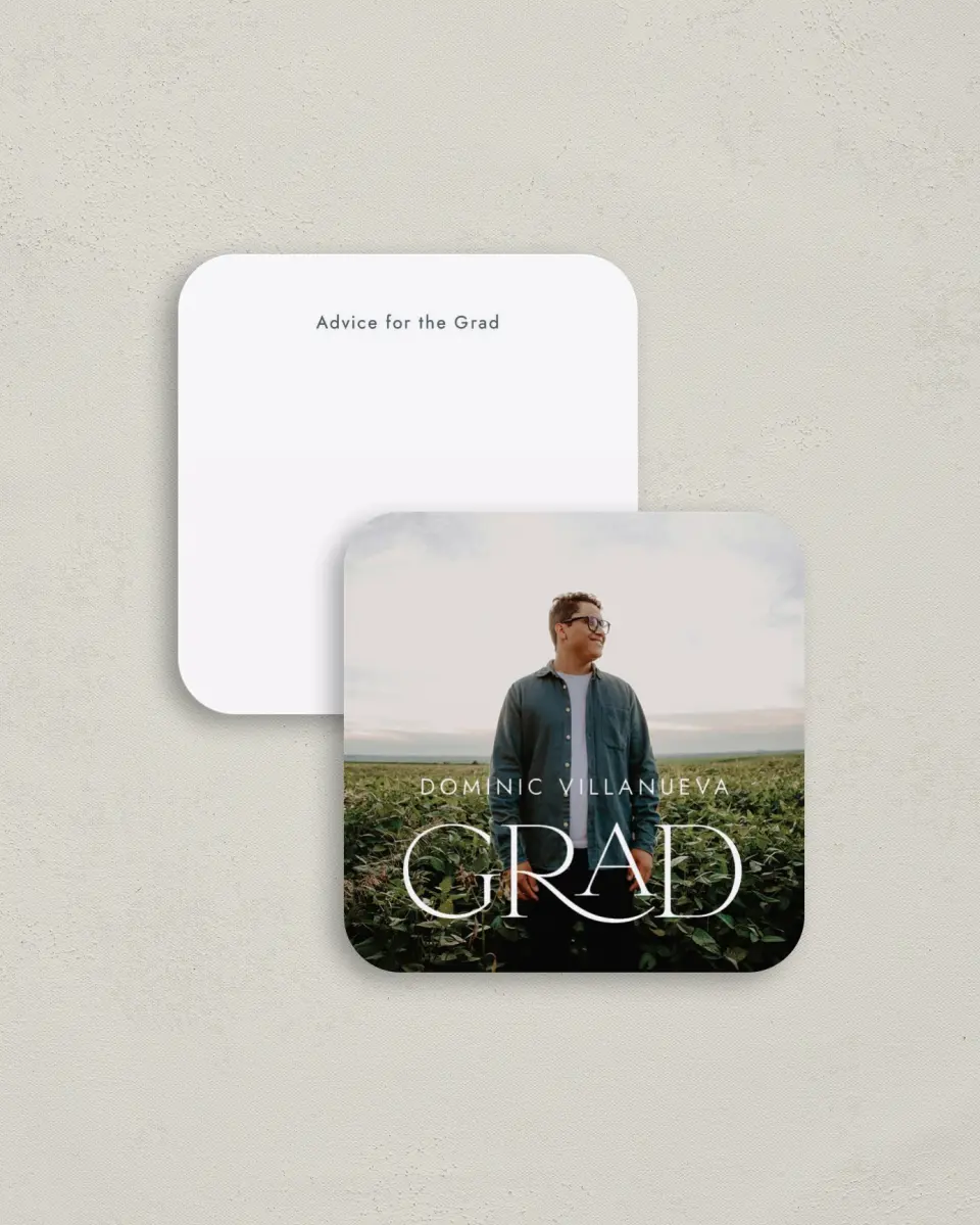 This is a 3¼" x 3¼" Advice Card called Future Bound printed in full color on Luxe Satin (coated) paper