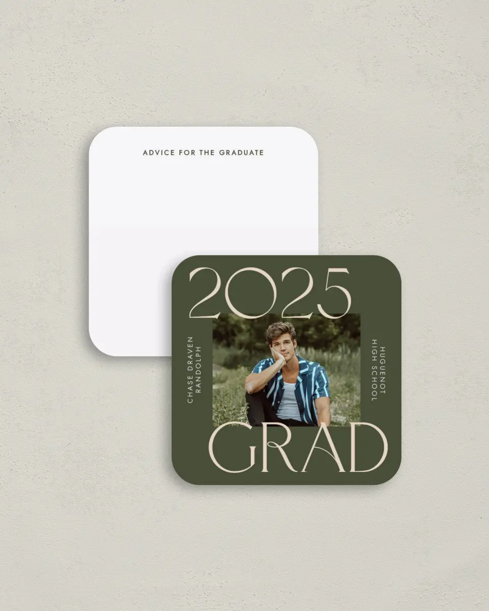 This is a 3¼" x 3¼" Advice Card called Grand Year printed in full color on Luxe Satin (coated) paper