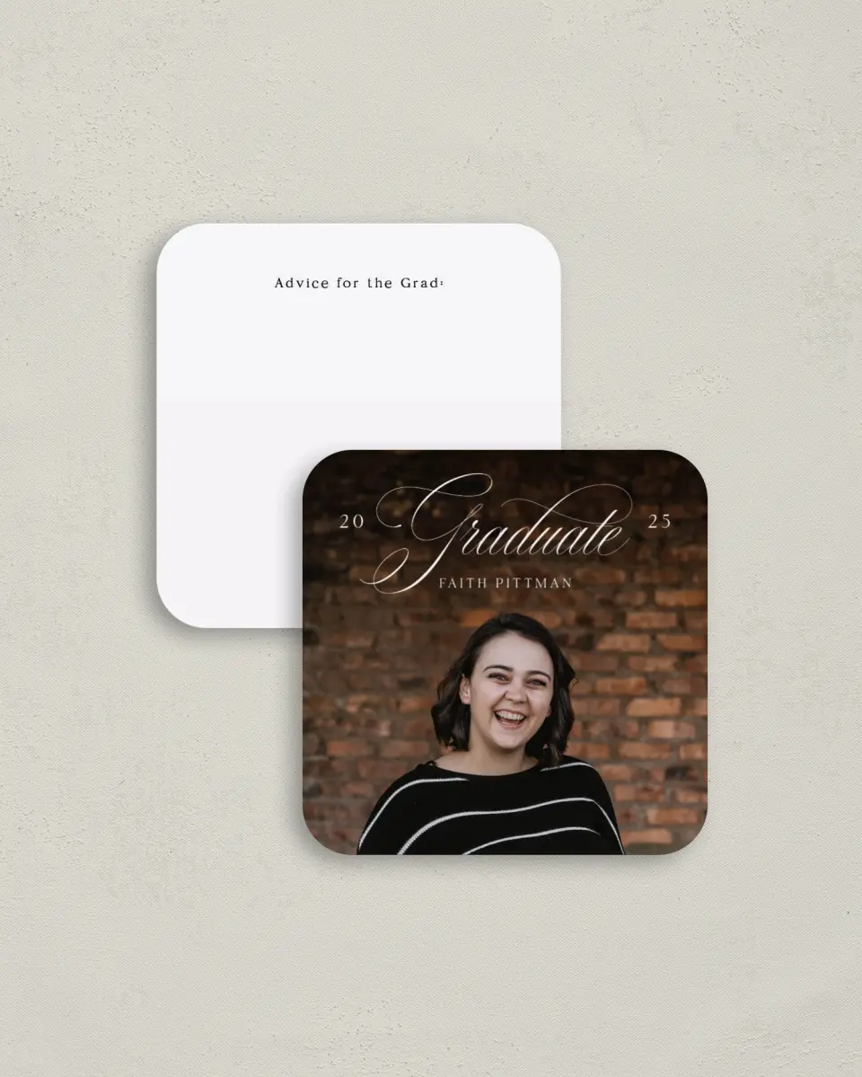 This is a 3¼" x 3¼" Advice Card called Class Elegance printed in full color on Luxe Satin (coated) paper