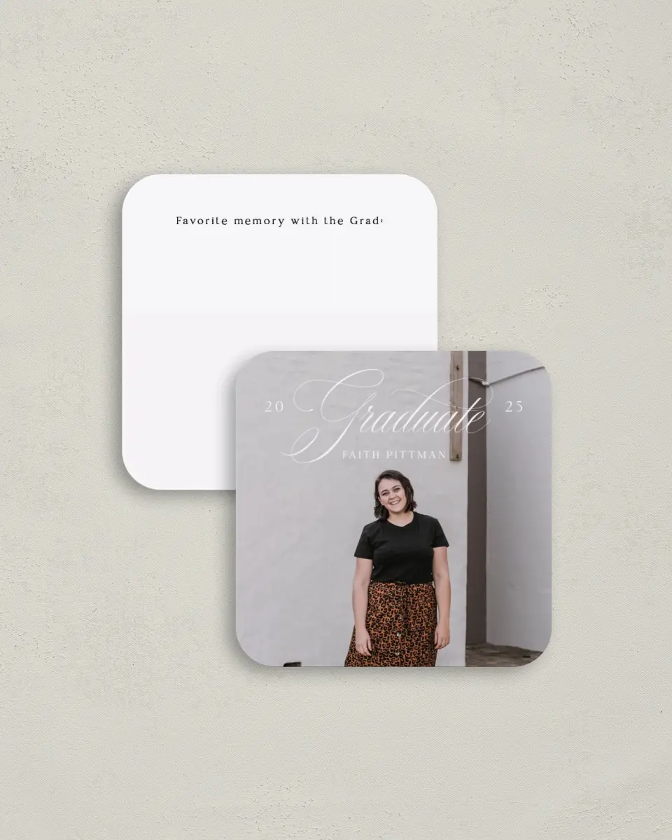 This is a 3¼" x 3¼" Share a Memory Card called Class Elegance printed in full color on Luxe Satin (coated) paper