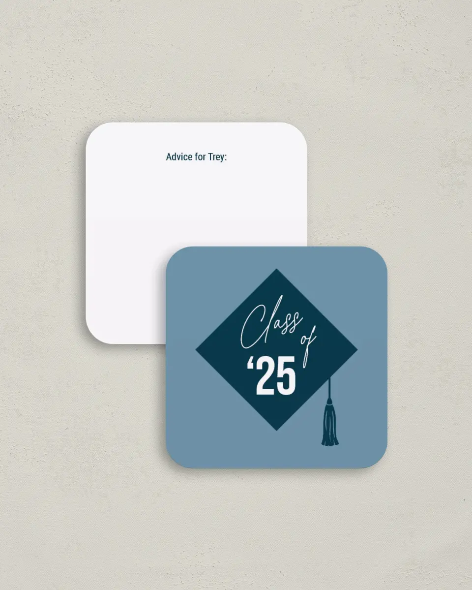 This is a 3¼" x 3¼" Advice Card called Scholarly Style printed in full color on Luxe Satin (coated) paper