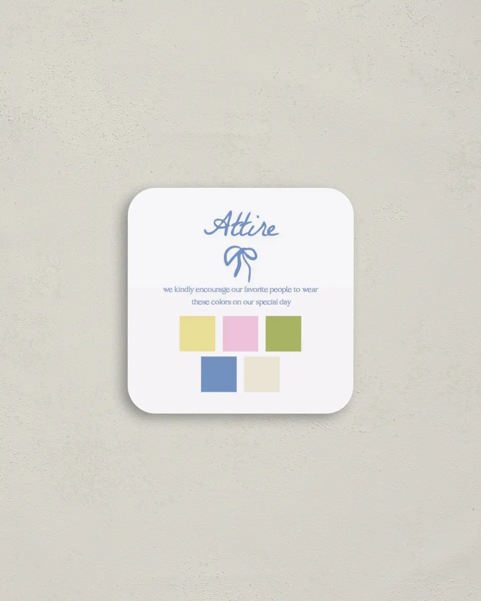 This is a 3¼" x 3¼" Registry Card called Bow printed in full color on Luxe Satin (coated) paper