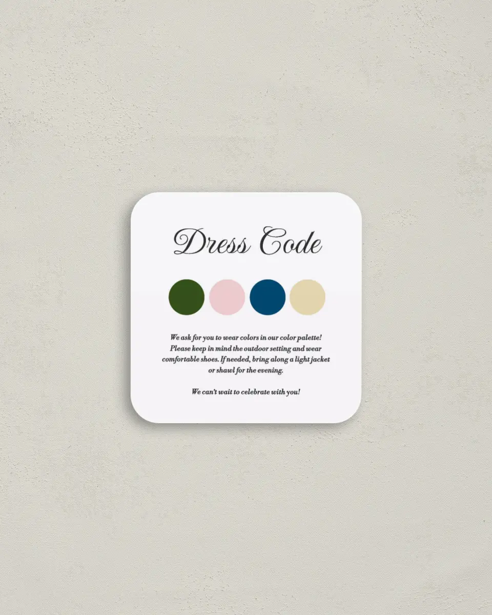 This is a 3¼" x 3¼" Registry Card called Princess printed in full color on Luxe Satin (coated) paper