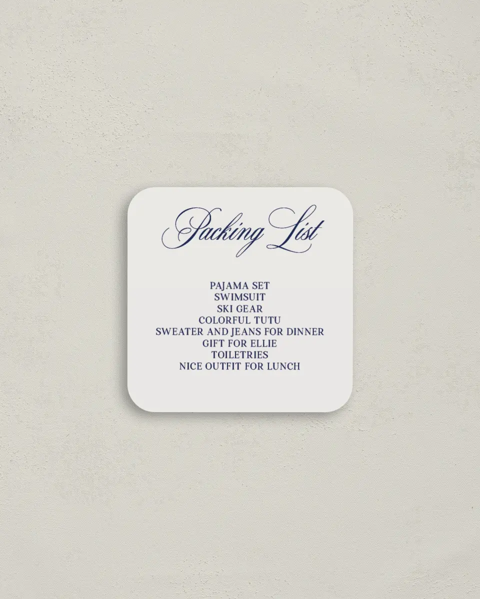 This is a 3¼" x 3¼" Bachelorette Party Thank You Card called Aprés Ski printed in full color on Luxe Satin (coated) paper