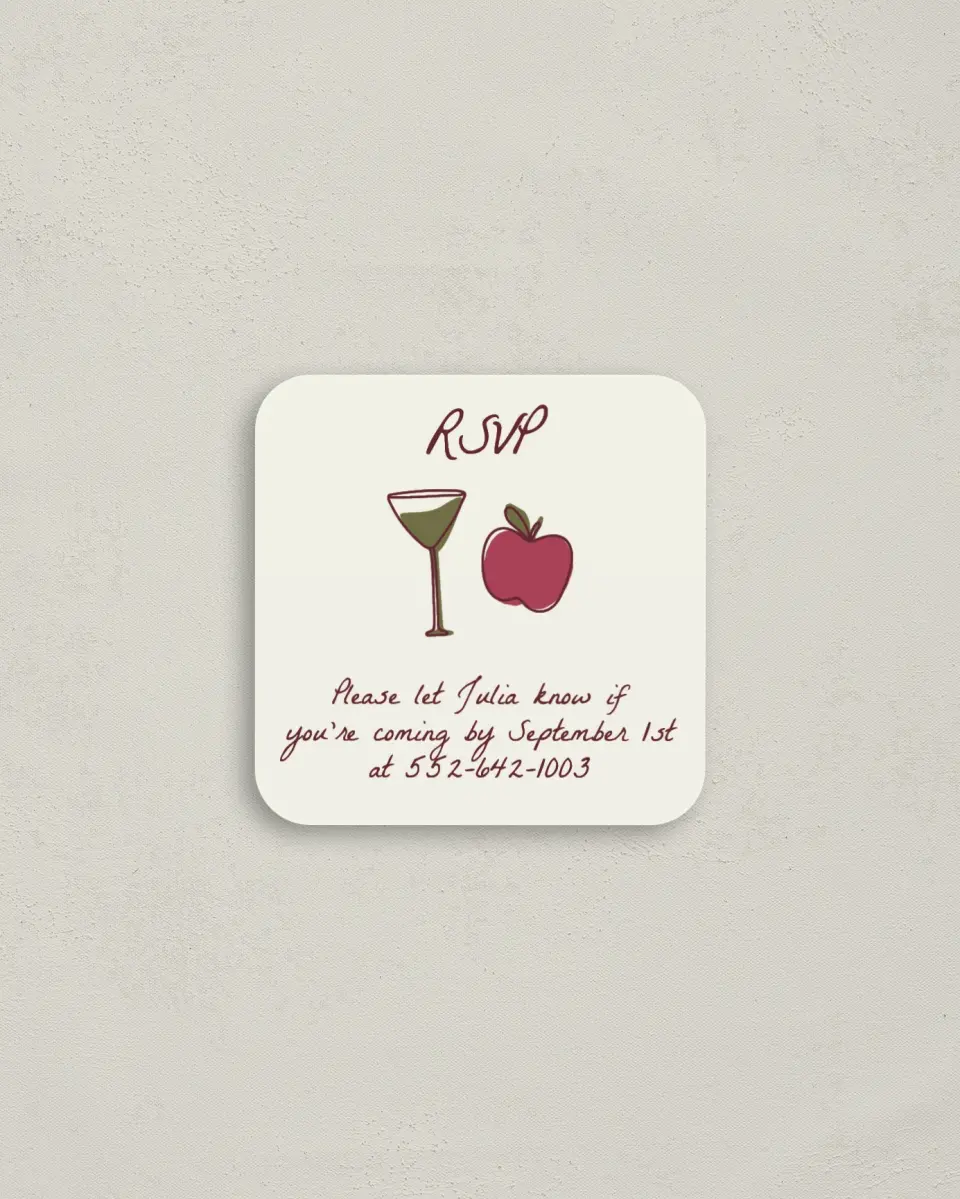 This is a 3¼" x 3¼" Bachelorette Party Thank You Card called Apple of His Eye printed in full color on Luxe Satin (coated) paper