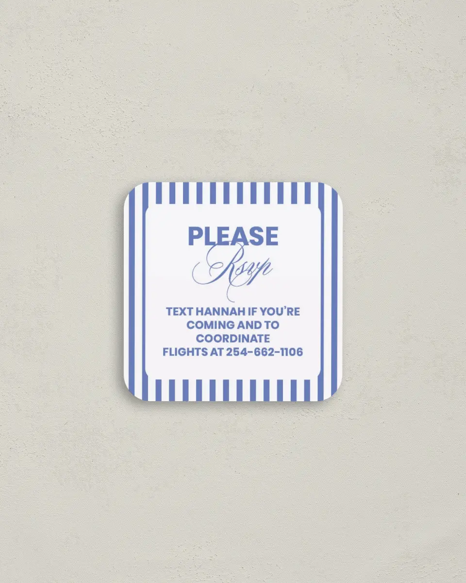 This is a 3¼" x 3¼" Bachelorette Party Thank You Card called Red, Bride, and Blue printed in full color on Luxe Satin (coated) paper
