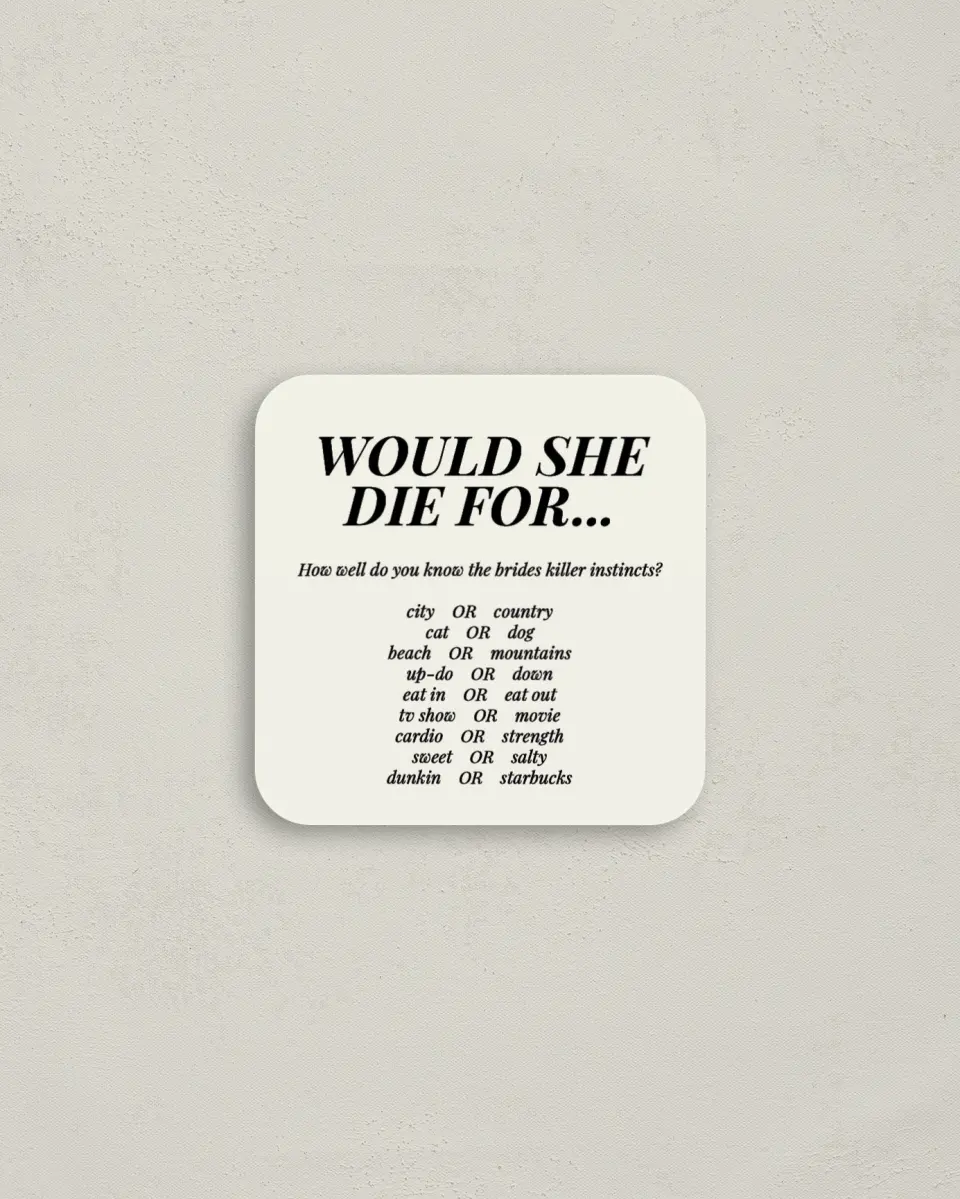 This is a 3¼" x 3¼" Bachelorette Party Thank You Card called Bride or Die printed in full color on Luxe Satin (coated) paper