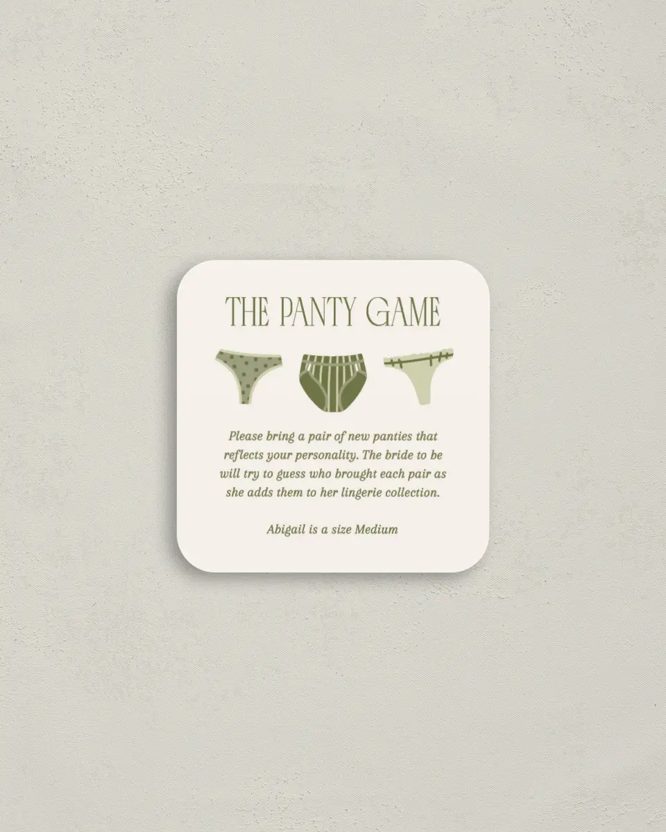 This is a 3¼" x 3¼" Bachelorette Party Thank You Card called In a Tini Bit printed in full color on Luxe Satin (coated) paper
