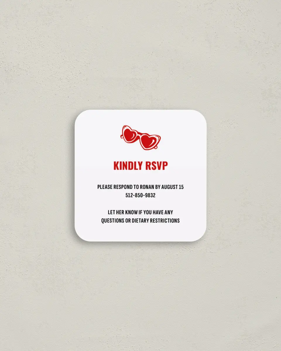This is a 3¼" x 3¼" Bachelorette Party Thank You Card called Loving Him Was Red printed in full color on Luxe Satin (coated) paper