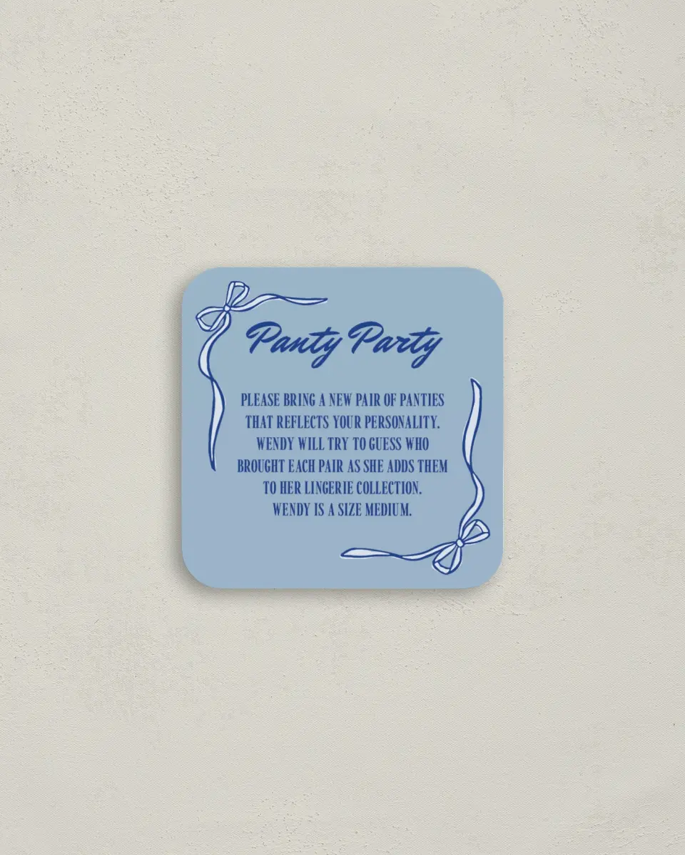 This is a 3¼" x 3¼" Bachelorette Party Thank You Card called Something Blue Before I Do printed in full color on Luxe Satin (coated) paper