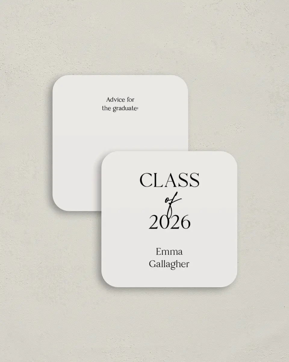 This is a 3¼" x 3¼" Advice Card called Effortless Edge printed in full color on Luxe Satin (coated) paper