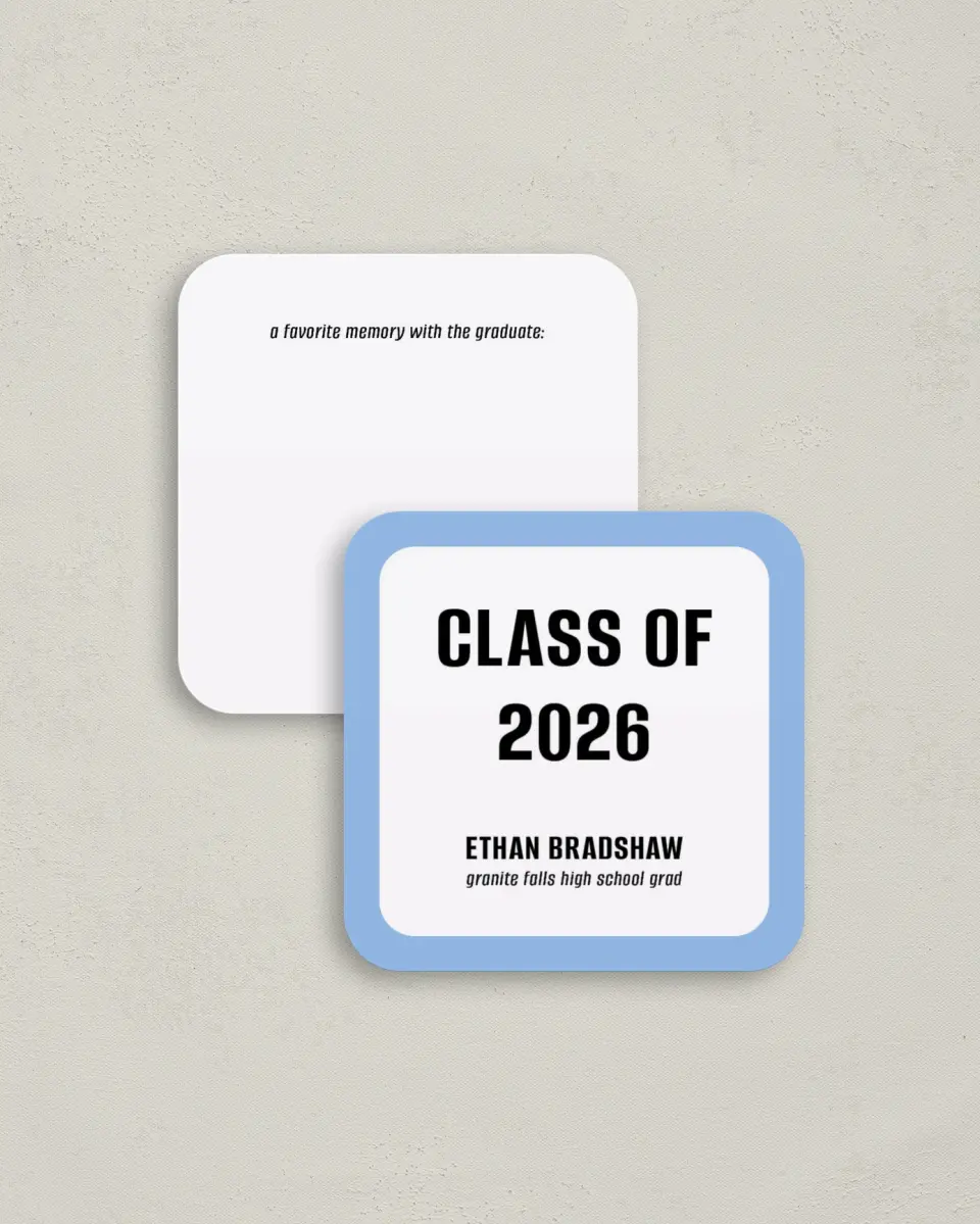 This is a 3¼" x 3¼" Share a Memory Card called Clean Cut printed in full color on Luxe Satin (coated) paper