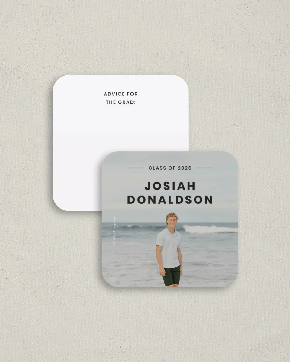 This is a 3¼" x 3¼" Advice Card called Simple Stroll printed in full color on Luxe Satin (coated) paper