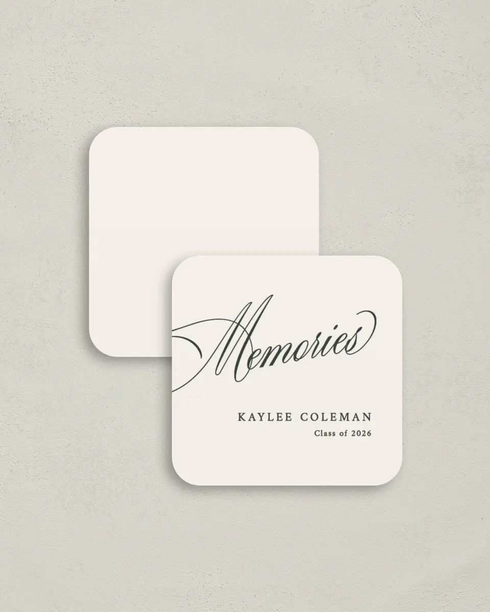 This is a 3¼" x 3¼" Share a Memory Card called Grand Flourish printed in full color on Luxe Satin (coated) paper