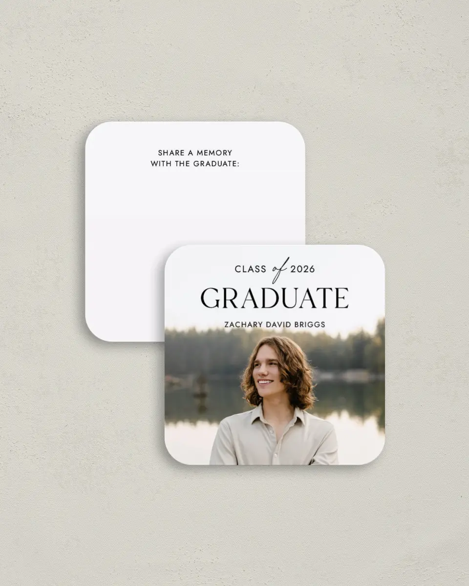 This is a 3¼" x 3¼" Share a Memory Card called Pure Frame printed in full color on Luxe Satin (coated) paper