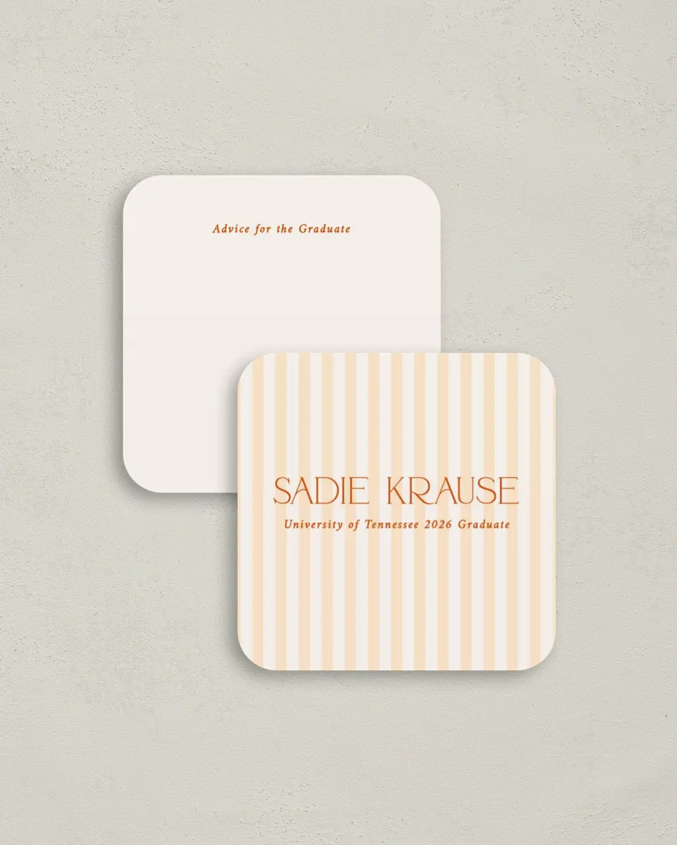 This is a 3¼" x 3¼" Advice Card called Senior Stripes printed in full color on Luxe Satin (coated) paper