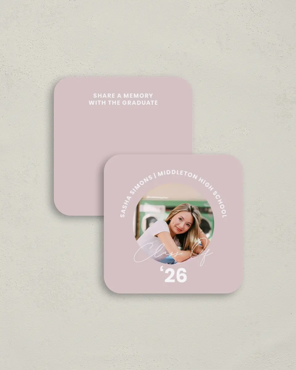 This is a 3¼" x 3¼" Share a Memory Card called Caps Off to You printed in full color on Luxe Satin (coated) paper
