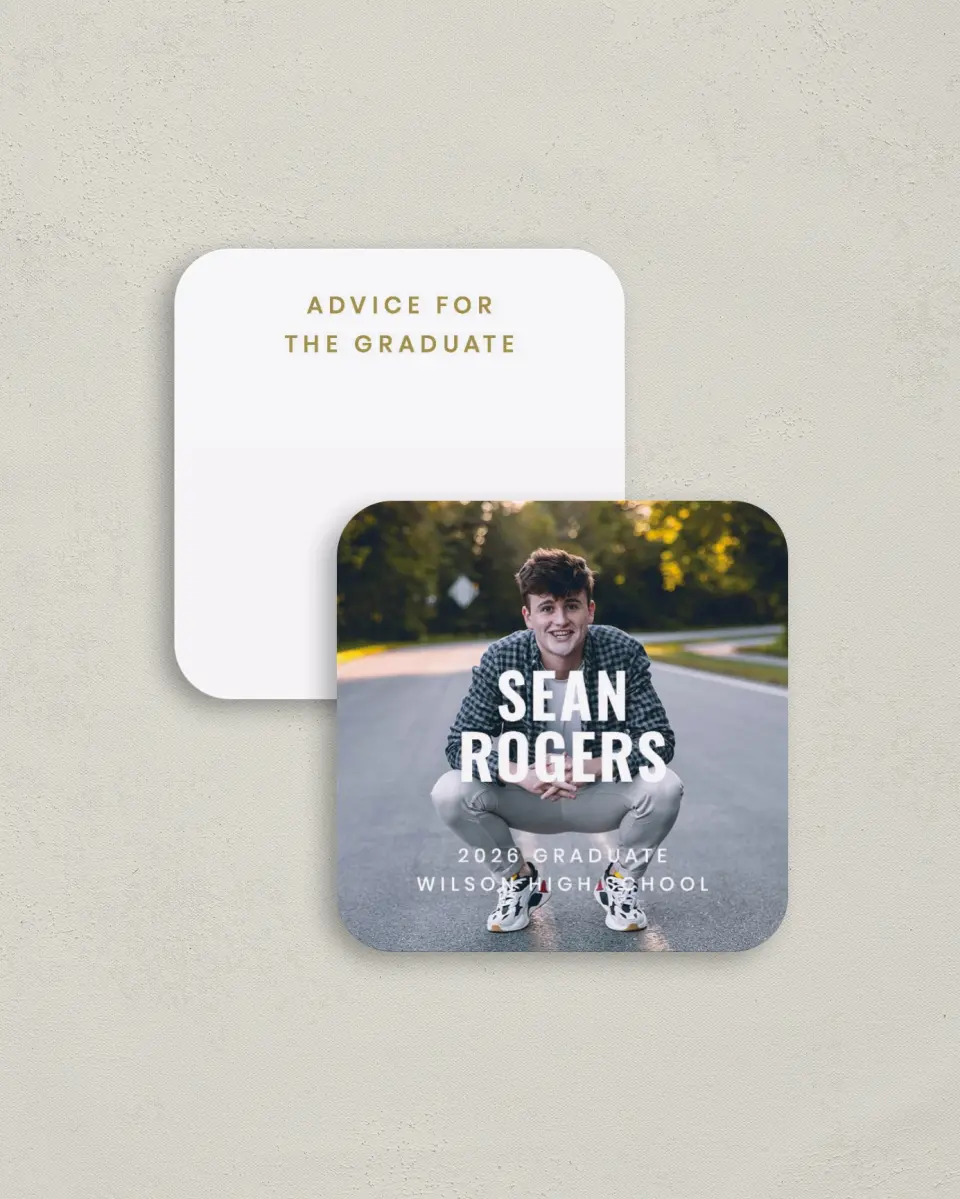 This is a 3¼" x 3¼" Advice Card called Final Stretch printed in full color on Luxe Satin (coated) paper