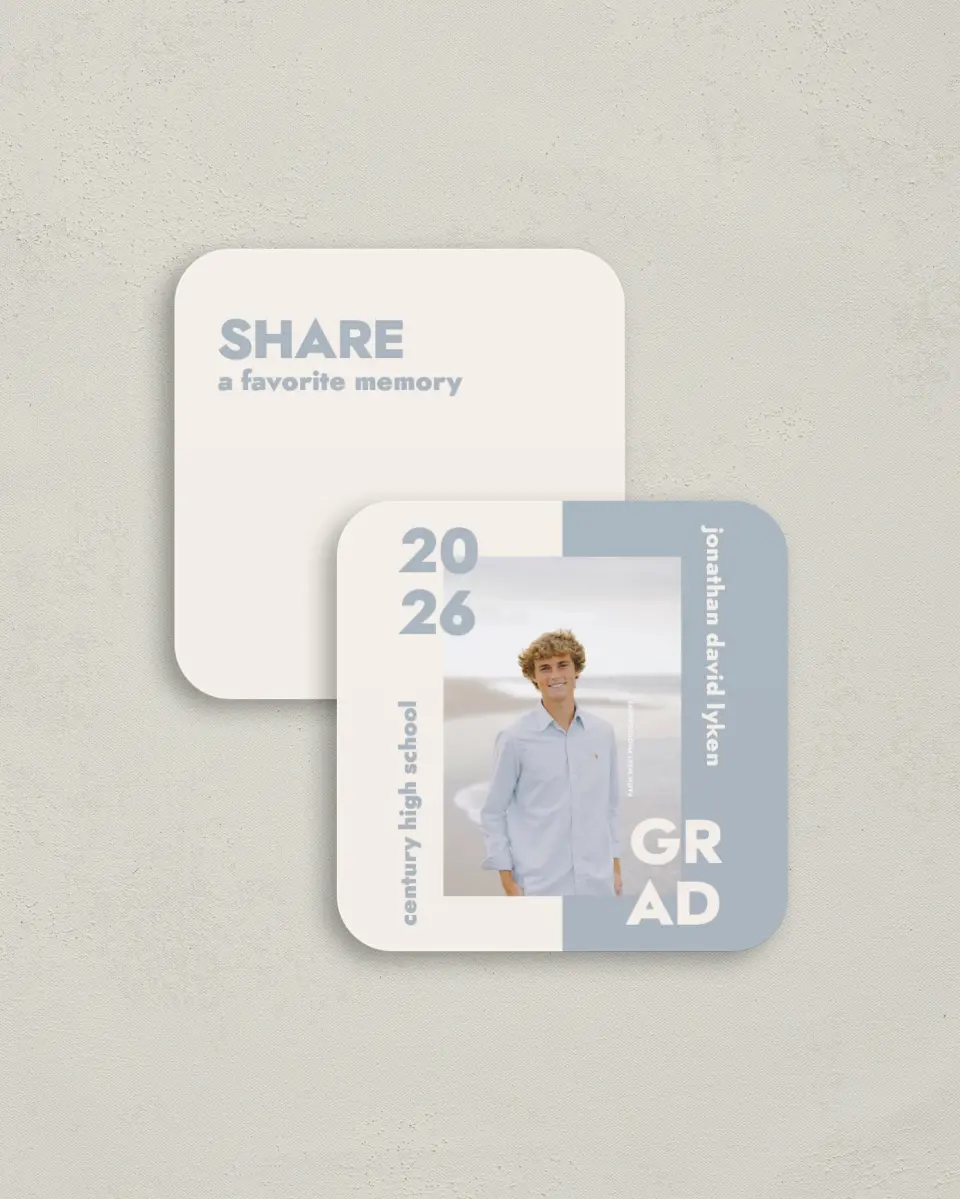 This is a 3¼" x 3¼" Share a Memory Card called Changing Chapters printed in full color on Luxe Satin (coated) paper