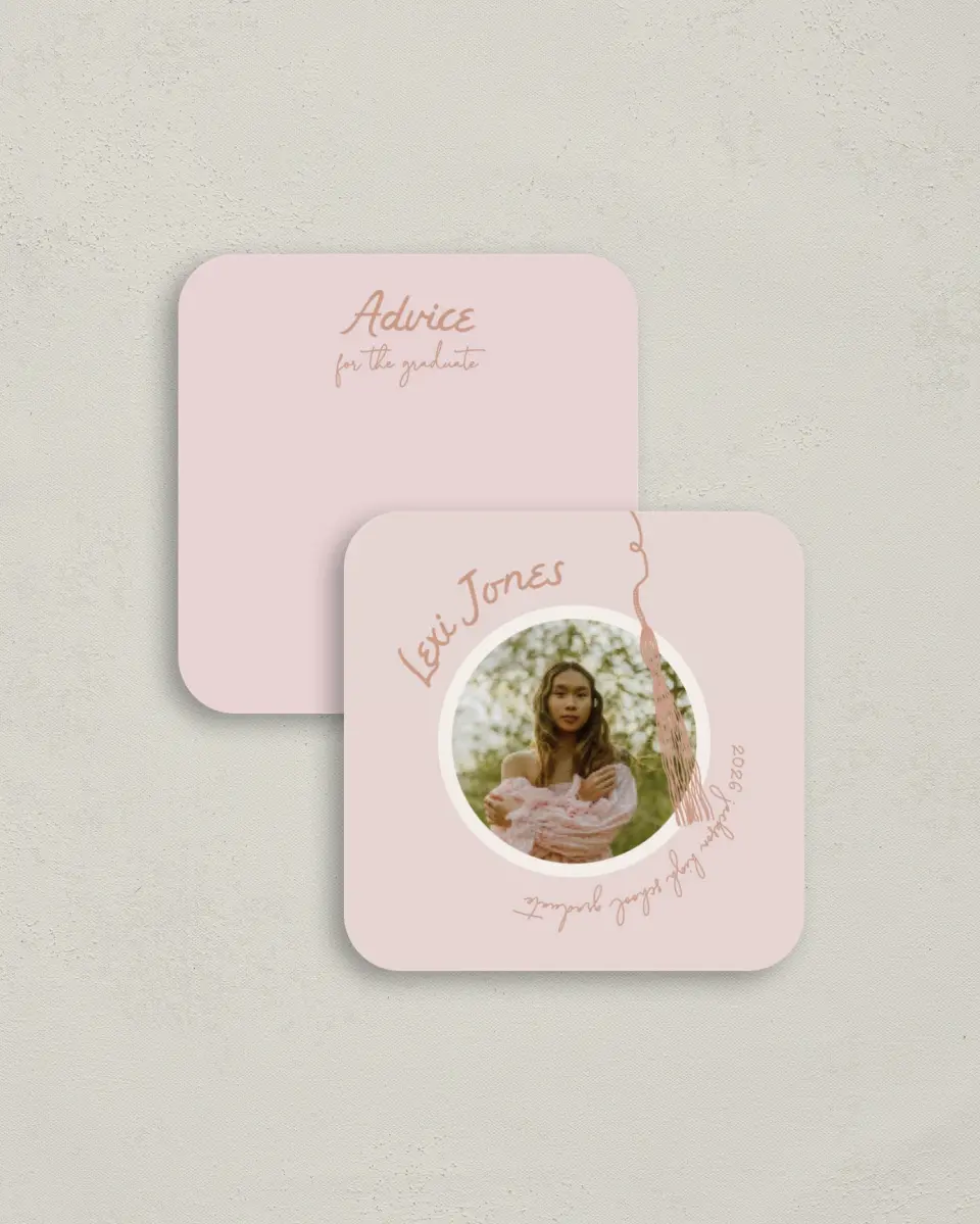 This is a 3¼" x 3¼" Advice Card called Tassels on Tassels printed in full color on Luxe Satin (coated) paper
