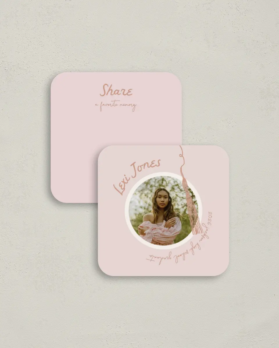 This is a 3¼" x 3¼" Share a Memory Card called Tassels on Tassels printed in full color on Luxe Satin (coated) paper
