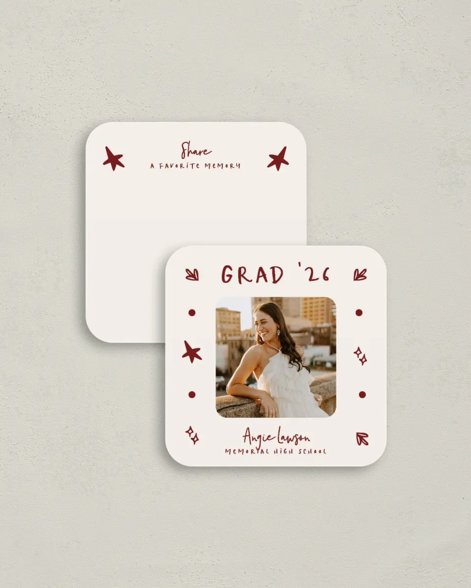 This is a 3¼" x 3¼" Share a Memory Card called Celebratory Confetti printed in full color on Luxe Satin (coated) paper