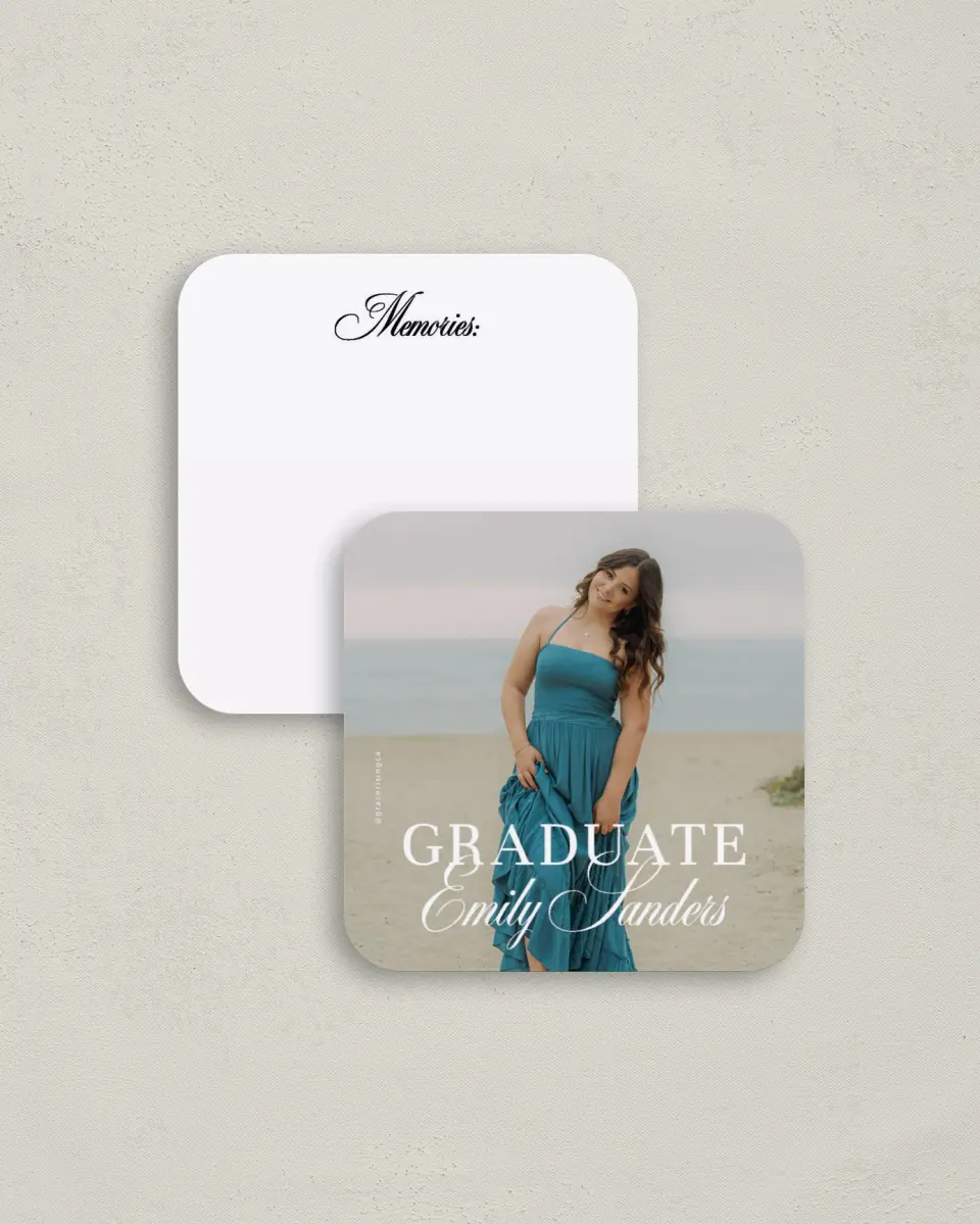 This is a 3¼" x 3¼" Share a Memory Card called Scholarly Elegance printed in full color on Luxe Satin (coated) paper