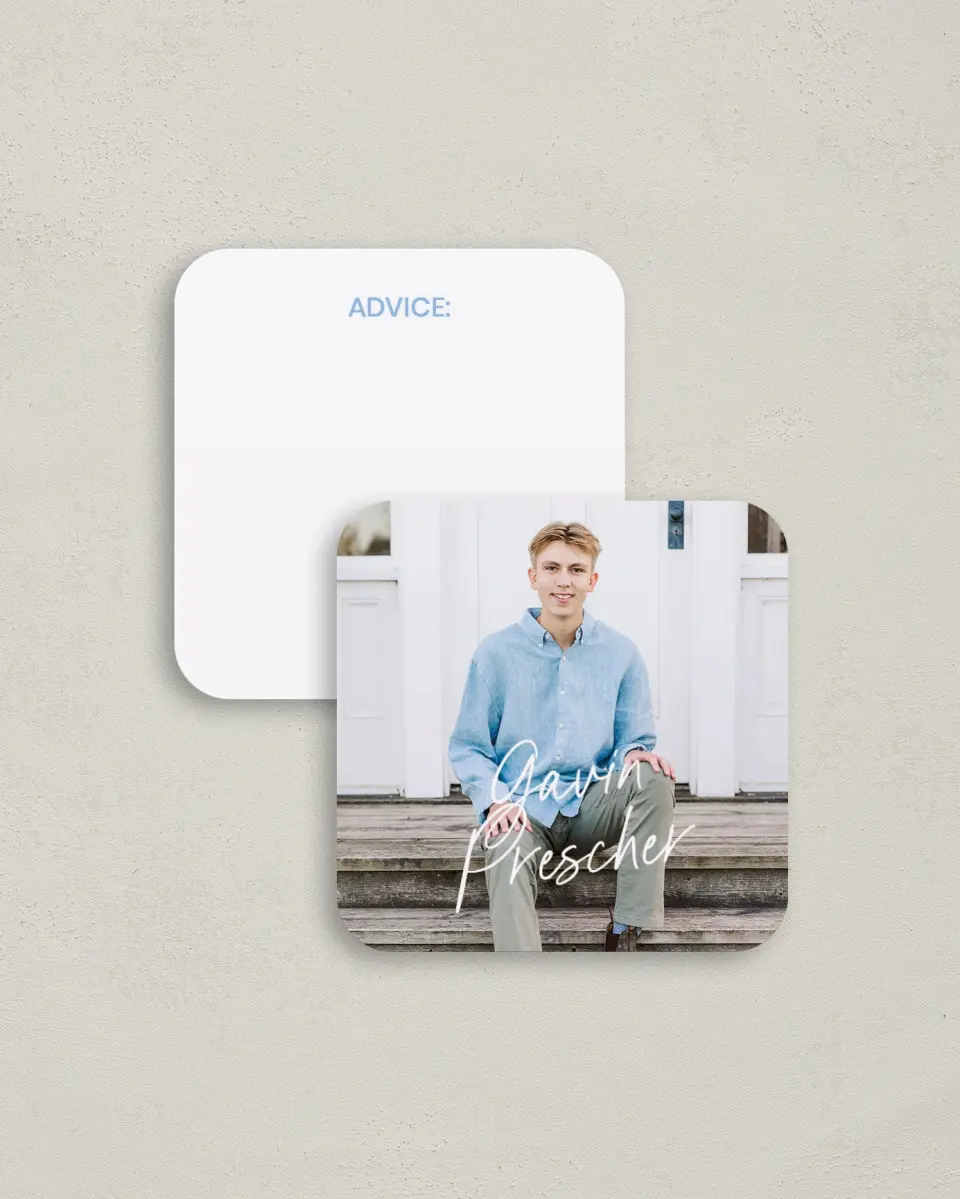 This is a 3¼" x 3¼" Advice Card called Simple Grad printed in full color on Luxe Satin (coated) paper