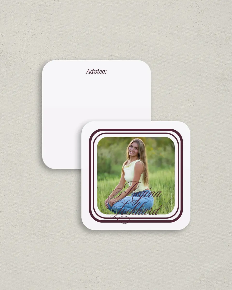 This is a 3¼" x 3¼" Advice Card called Timeless Frame printed in full color on Luxe Satin (coated) paper