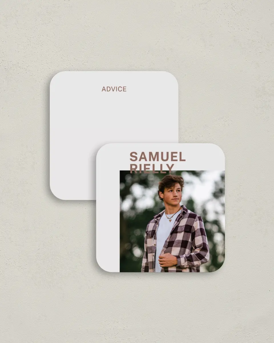 This is a 3¼" x 3¼" Advice Card called Graduation Time printed in full color on Luxe Satin (coated) paper