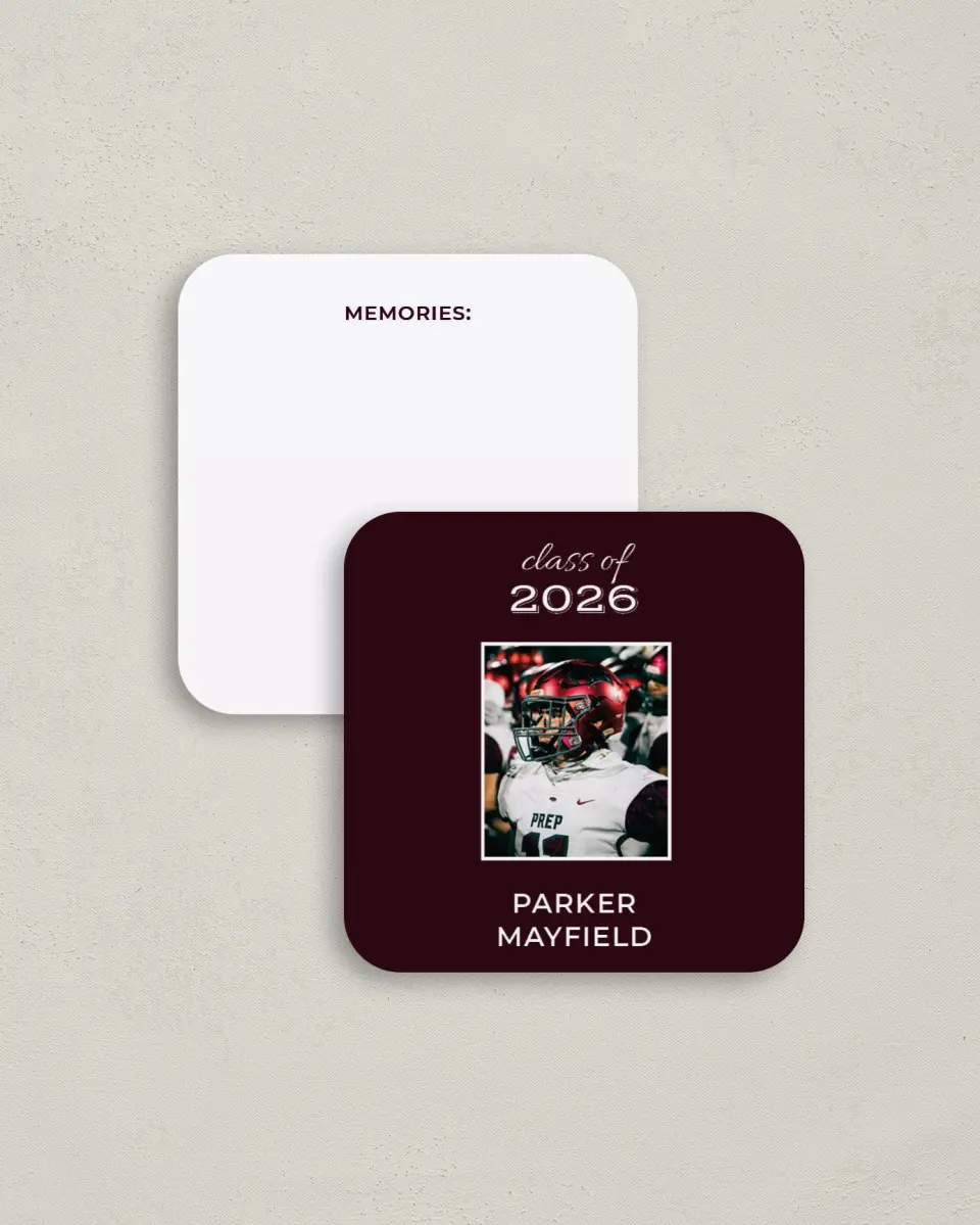 This is a 3¼" x 3¼" Share a Memory Card called All Star Graduate printed in full color on Luxe Satin (coated) paper