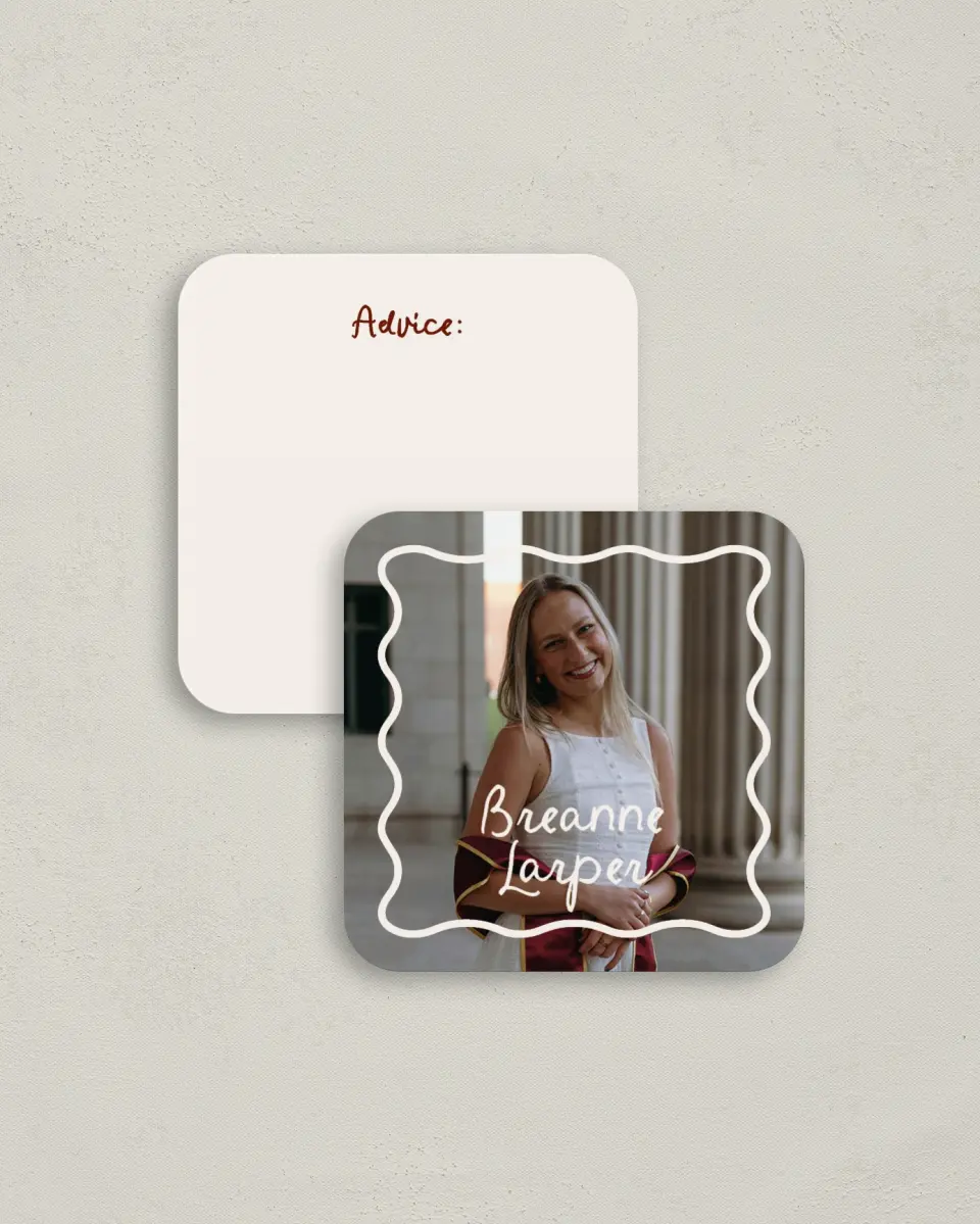 This is a 3¼" x 3¼" Advice Card called Walking the Stage printed in full color on Luxe Satin (coated) paper